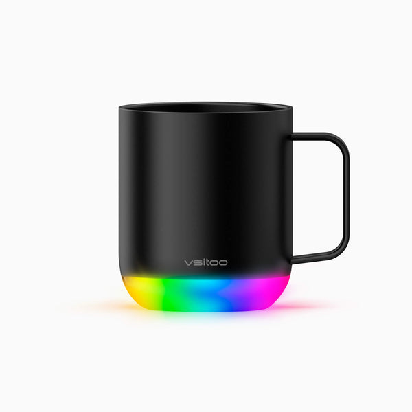 Vsitoo Black S6 Plus smart mug, self warming mug with 12oz of mug sizes, having self heating coffee function.