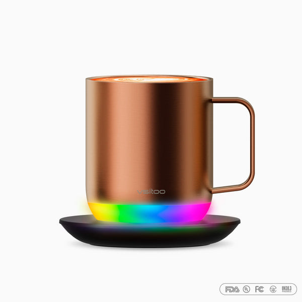Vsitoo copper S6 plus warming coffee mugs place on the charging coaster