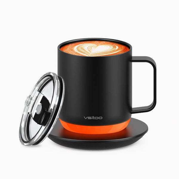 Vsitoo black S6 plus smart mug as a heated coffee mug, which can self heating coffee all day.
