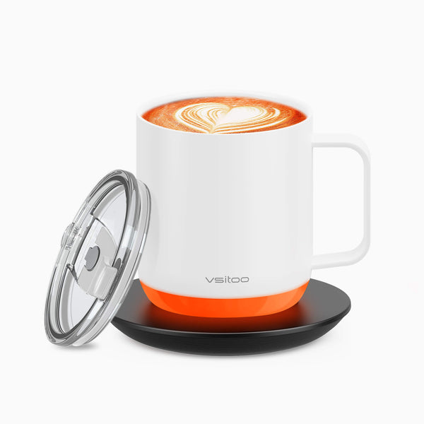 Vsitoo white S6 plus smart mug as a heated coffee mug, which can self heating coffee all day.