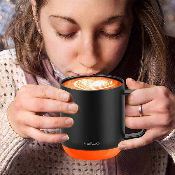 Vsitoo S6 plus black smart mug, the self warming mug is nice for winter, which can keep coffee hot by self heating all day.