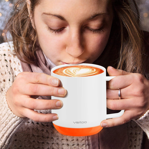 Vsitoo S6 plus white smart mug, the self warming mug is nice for winter, which can keep coffee hot by self heating all day.