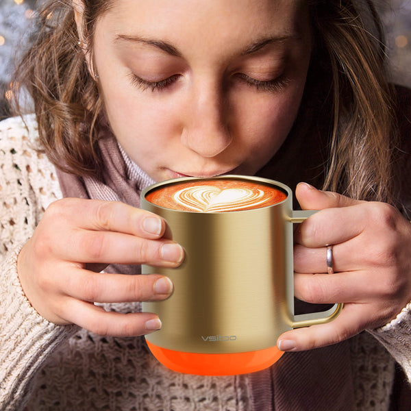 Vsitoo S6 plus gold smart mug, the self warming mug is nice for winter, which can keep coffee hot by self heating all day.