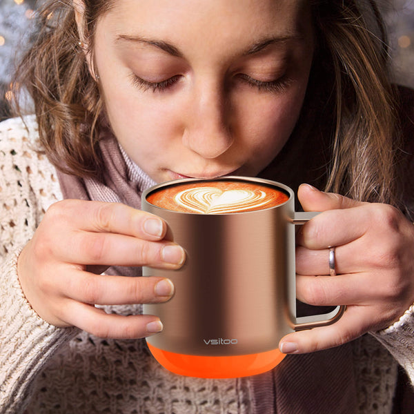 Vsitoo S6 plus copper smart mug, the self warming mug is nice for winter, which can keep coffee hot by self heating all day.