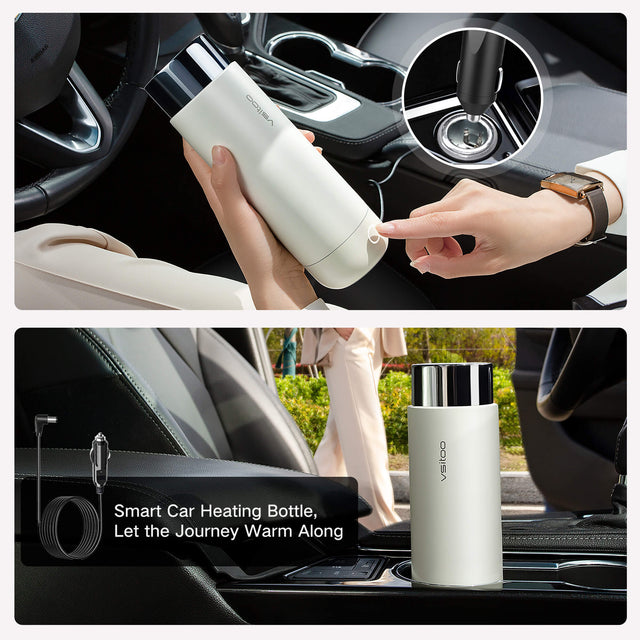 Vsitoo H1 white heated coffee travel mug, the smart car heating bottle, let your journey warm along.