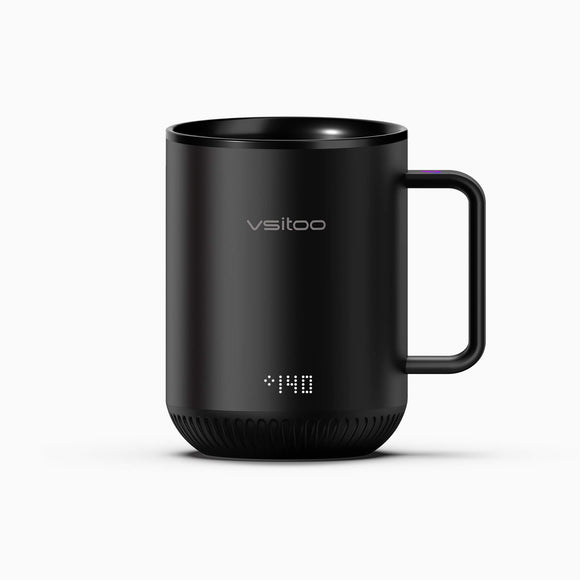 Self warming mug, the coffee mug sizes is 10oz, the color of the mug is black.